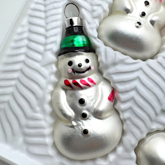 Set Of 4 Christmas Trimmeries Snowman Glass Ornaments 1990 - Picture 9 of 10
